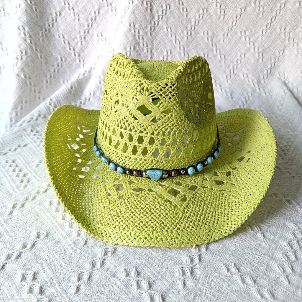 Cappelli Gialli Estivi da Uomo Stile Western Intrecciati a Mano in Paglia Cappello Jazz da Sole da Spiaggia Cappellino da Cowgirl Donna Rosa Shocking Monocolore Sombrero Uomo