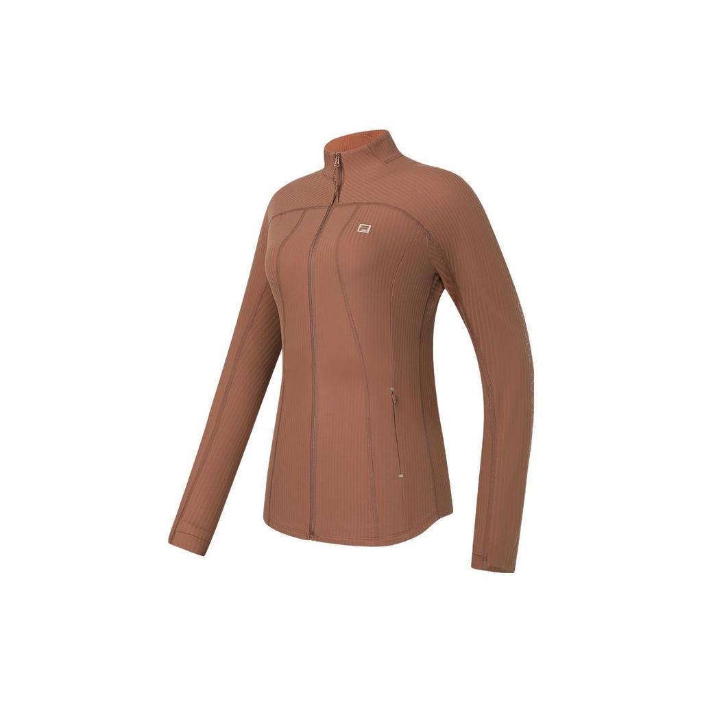 Fila Solid Color Stand Collar Fitness Knit Jacket Women Jackets Brick-Brown A11W341502F-BN