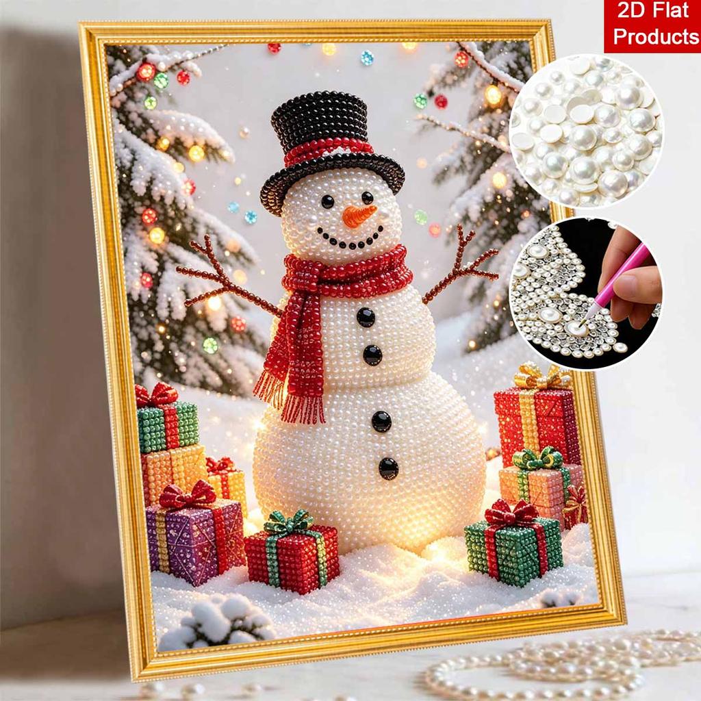 Frameless Pearl Bead Art Kit Festive Snowman DIY Shiny Canvas Painting Creative Gift for Craft Lovers Home Wall Decor