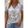 3D Butterfly Printed Short Sleeve T-shirt Korean Style Women's Clothes V-neck Short Sleeves Tees Shirt Loose Casual Blouses