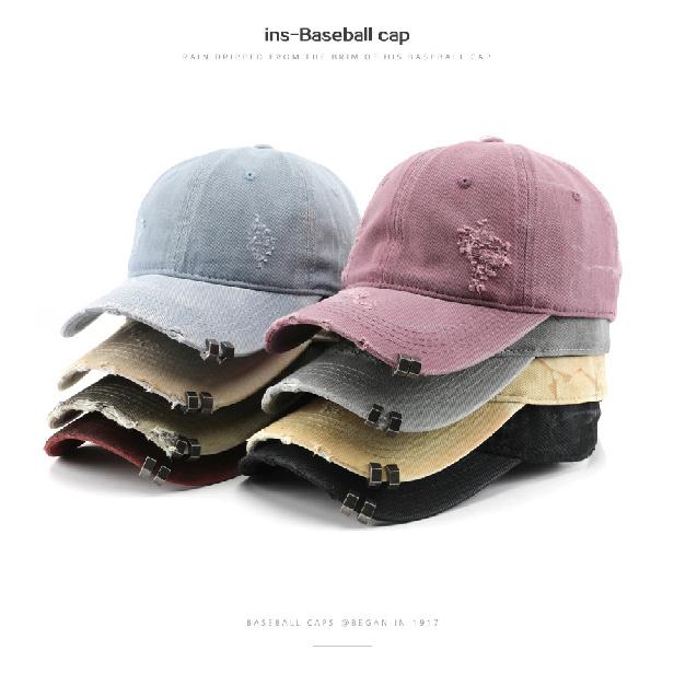 Women's solid-color, plain, washed, distressed, and ripped baseball cap, suitable for outdoor activities, providing sun protection and shade