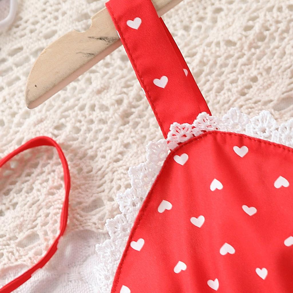 Dress For Girls 1-8Y Birthday Korean Style Fashion Lace Trim Heart Pattern Dress with Matching Bag