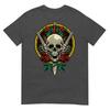 Skull Face With Roses 80s 90s Rock Music Guns And Skull Tshirt