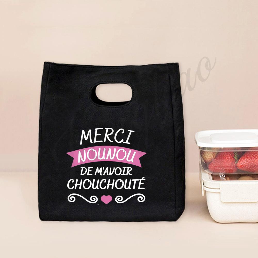 Beste Nanny der Welt Aufdruck Lunchtasche Tragbar Isoliert Canvas Kühltasche Bento Tasche Thermisch Lebensmittelaufbewahrungstaschen Geschenk für Nounou