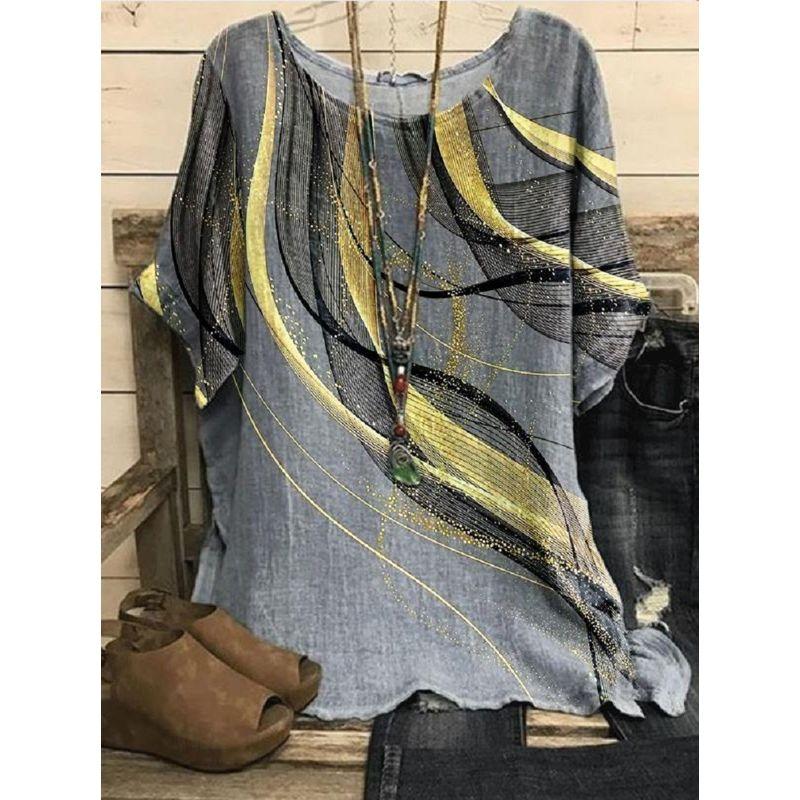 Printed round Neck Neck Casual Loose Top Print round Neck Top Women