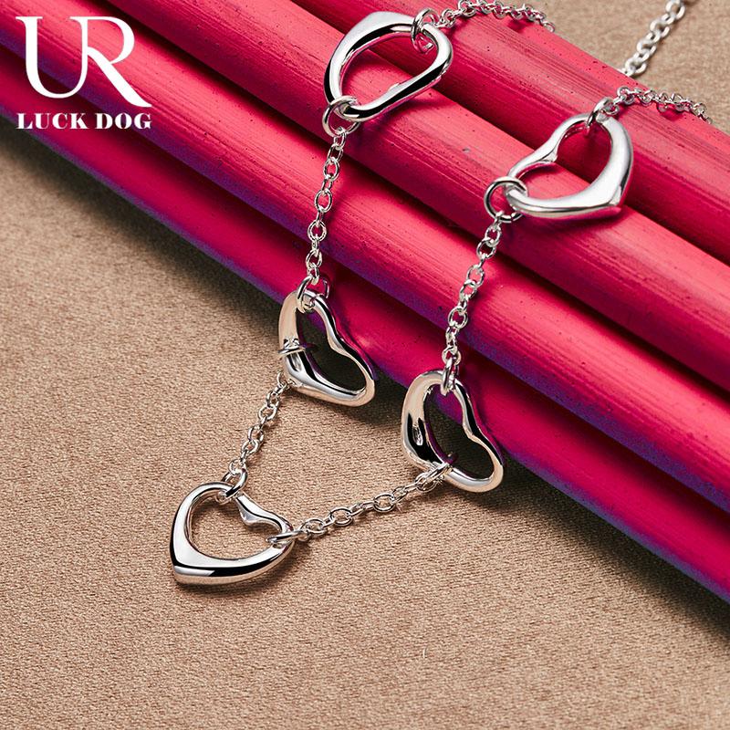 925 Sterling Silver Five Heart Necklace Fashionable Wedding Jewelry