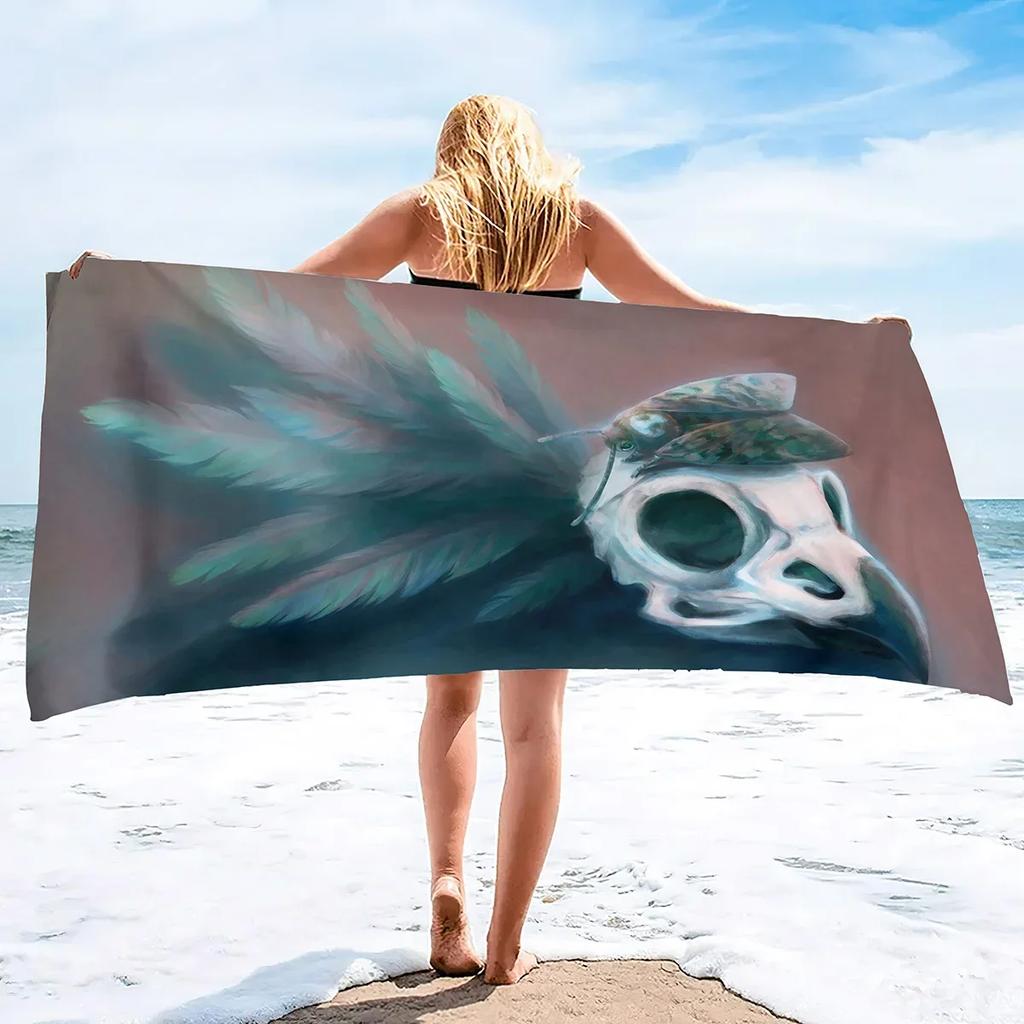 Skull Beach Towel Lightweight Terry Fabric Quick Dry Travel Absorbent Oversized Thin Towels for Pool Swimming Bath Camping
