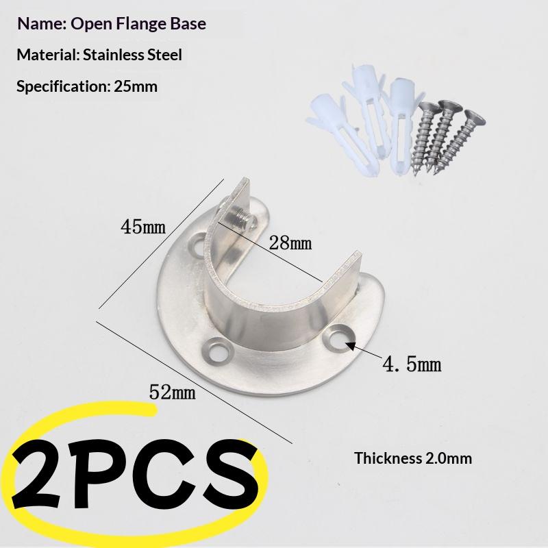 1/2Pcs Curtain Rod Tube Hook Fixed Support Bracket Seat Stainless Steel Flange Seat Wardrobe Hanger Rod Fixing Hardware Parts