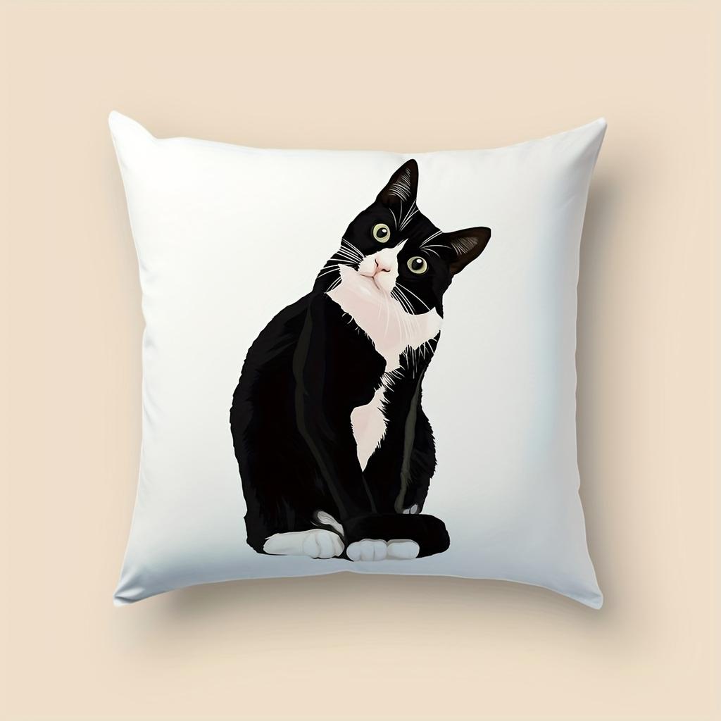 Black Cat Realistic Print Peach Skin Velvet Pillow Cover, Contemporary Style Case For Car Sofa Living Room Decor No Insert