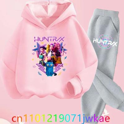 Kids Hoody Suit KPop Demon Hunters Printed Children's Clothing Y2K Hoodies+Pants Sports Sets