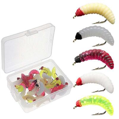 10 pçs multicolorido larva pesca com mosca truta molhada moscas minhoca isca para truta carpa poleiro pesca mosca iscas de insetos