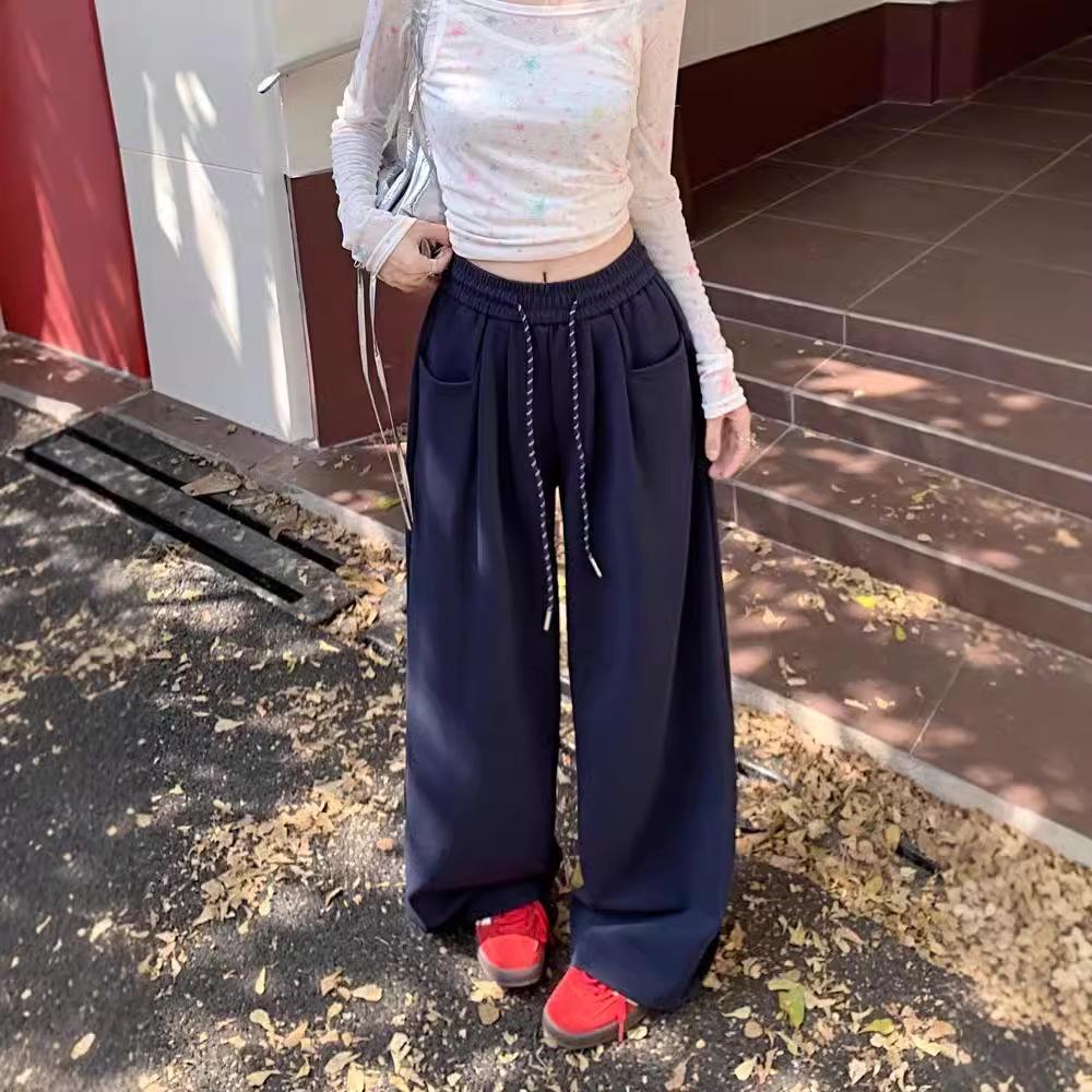 Women's Wide Leg High Waist Drapey Trousers - Spring/Autumn 2025, Loose Slimming Floor-Length Casual Pants.