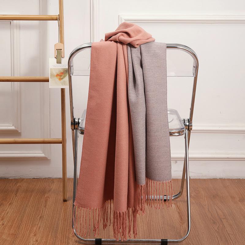 Double-Sided Women's Wool and Cashmere Scarf - Warm, Thickened Shawl for Autumn/Winter