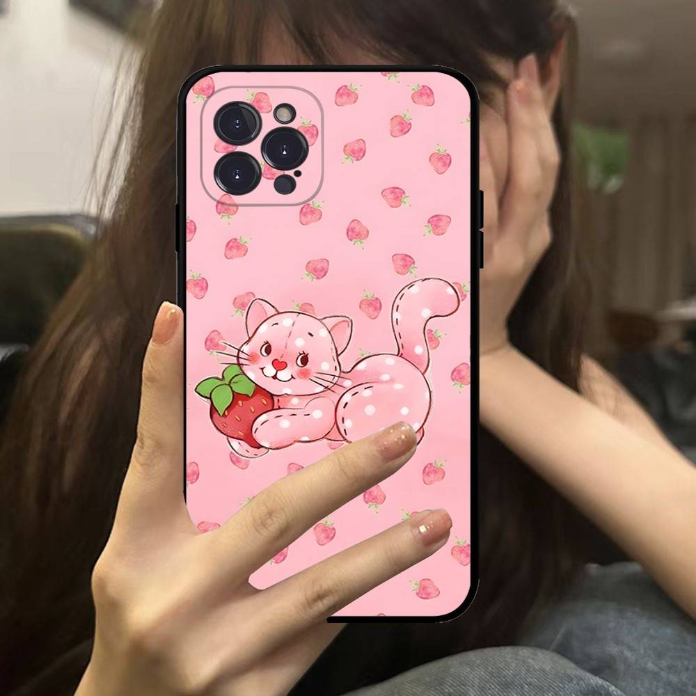 Cartoon Girl S-Strawberry S-Shortcake Phone Case For IPhone 16 Pro Max 15 17 Plus 14 13 12 Mini 11 Black Cover