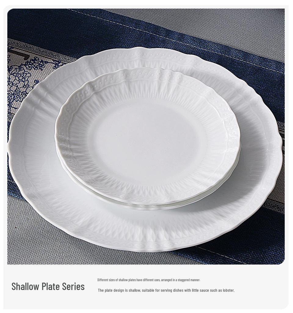 Jingdezhen High-Value White Porcelain Tableware Set: Underglaze Color Relief Bowl and Plate Collection