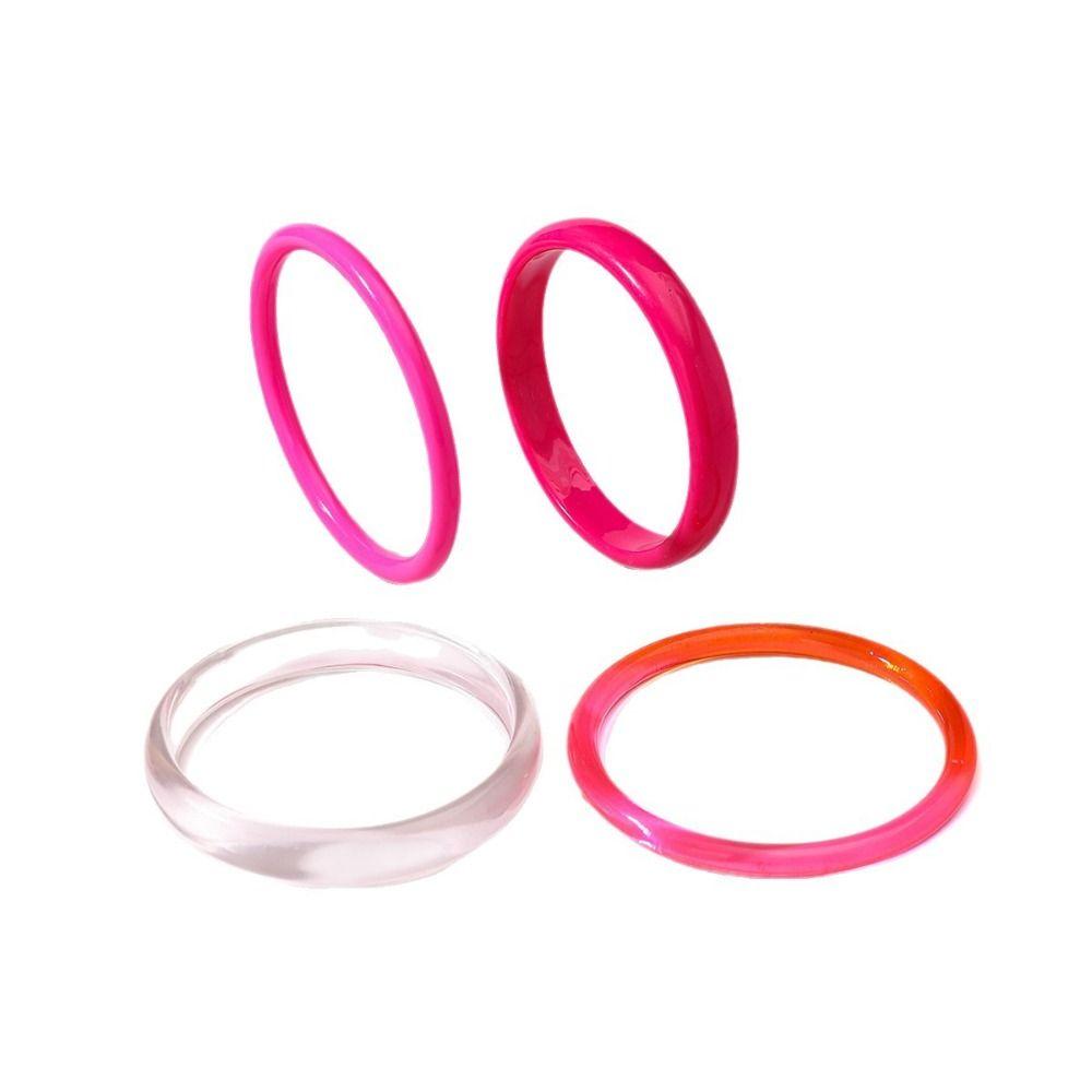 4Pcs/Set Round Stackable Bangle Multicolor Acrylic Cuff Minimalist Resin Bracelet  For Women