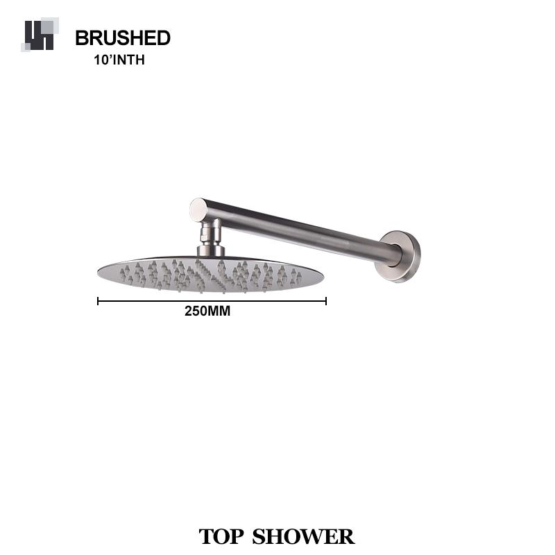 High Quality Brushed Gold 10 Inch Stainless Steel Rainfall Shower Head Bathroom Square Round Showerhead Arm Accessory G1/2