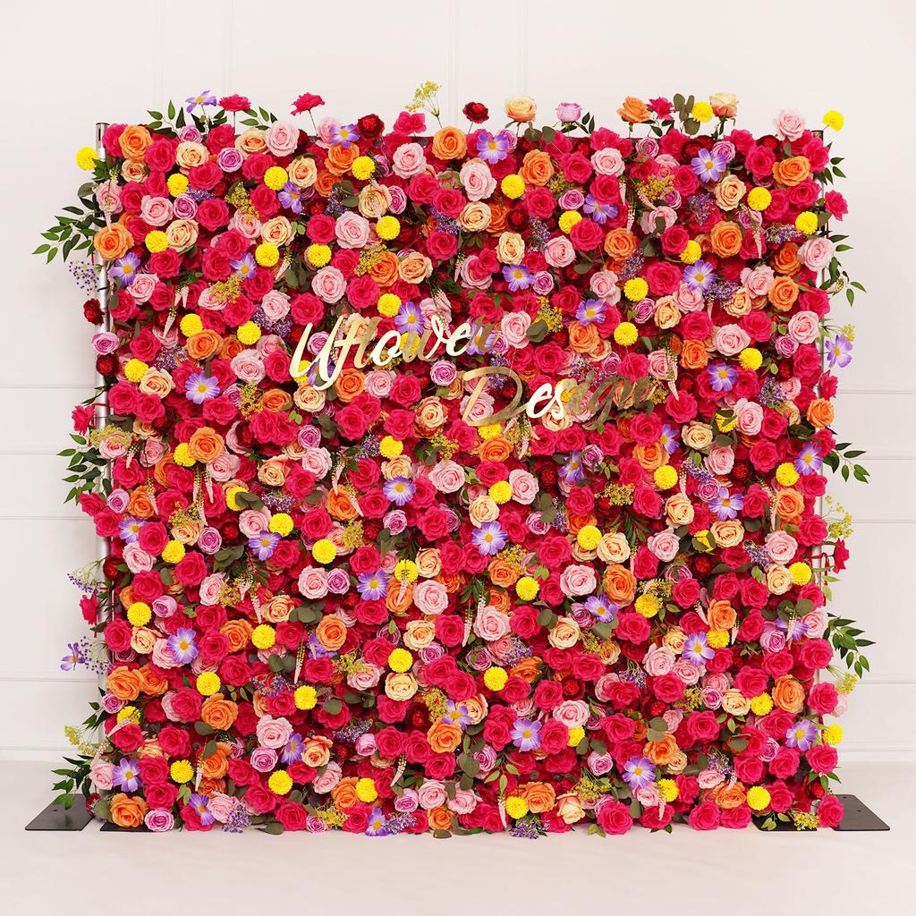 Uflower Red Rose luxury 5D Flower Wall Cloth Fabric Wedding Backdrop Decor Artificial Flower Arrangement Marriage Event Props