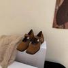 Vintage One Strap Block Heel Single Shoes Fashion Square Toe Shallow Mouth Soft Sole Non-slip Kitten Heels