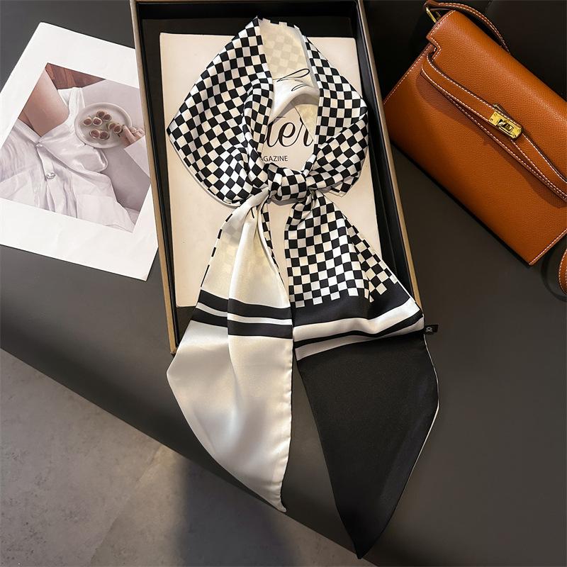 Scarf, Long Silk Scarf, Versatile Silk Scarf, Double-Layer Simulated Silk, Diagonal Scarf, Autumn And Winter Hair Binding And Scarf