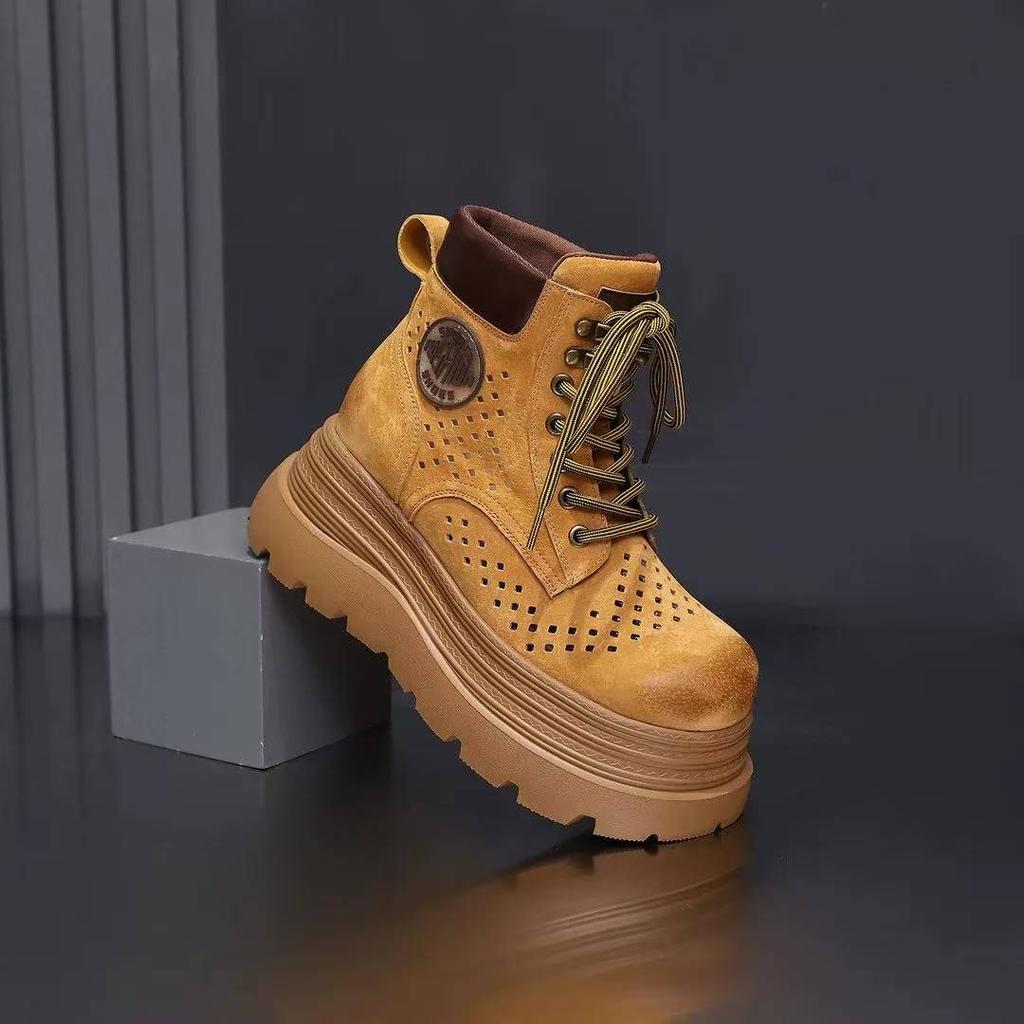 Outdoor Martin Boots Women's 2025 Summer New Popular Breathable Inner Heightening Hollow Pink Small Thick-soled Short Boots