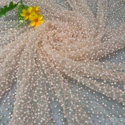 1 Yard Luxury Heavy Embroidery Pearl Sequin Bead Fabric Gorgeous African Gauze Lace Fabric DIY Handmade Wedding Dress Garments