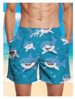 3D-gedruckte Cartoon-Haifischmuster Strand Herren Bunte Tier Muster Schwimm Sommer Hawaiianische Surfshorts