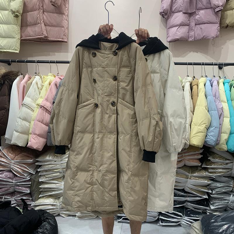 Winter new down jacket women's detachable scarf knitted hat loose thickened warm fashion medium and long