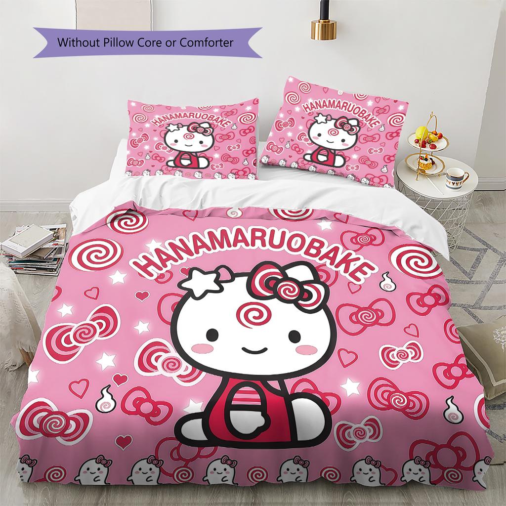 Sanrio rožinės spalvos raštų patalynė, antklodės komplektas, užvalkalas antklodei, pagalvės užvalkalas, namų gimtadienio dovana(1 * antklodės užvalkalas + 2 * pagalvės užvalkalai, be šerdies)