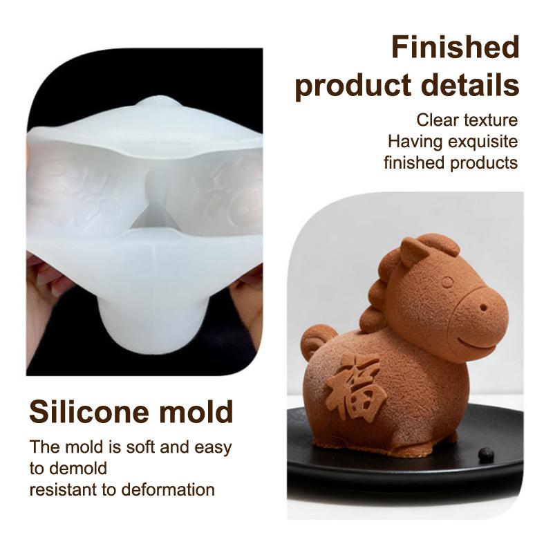 Cartoon Horse Shape Silicone Cake Mousse Mold Horse Design Stereoscopic Chinese Year Diy Decor Dessert Making Tools