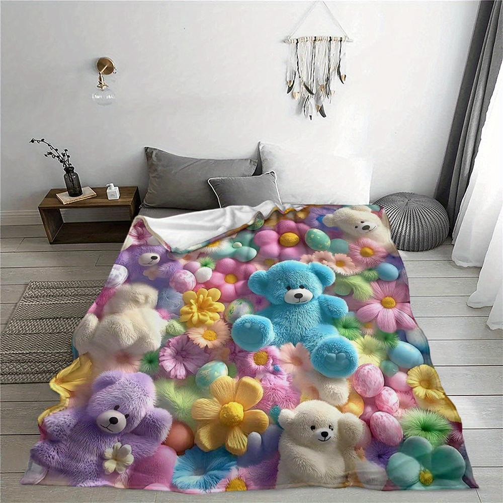 

Colorful Teddy Bear Fluffy Blanket , Warm and comfortable throw blanket sofa bed sofa camping trip, the best gift. 75x90cm