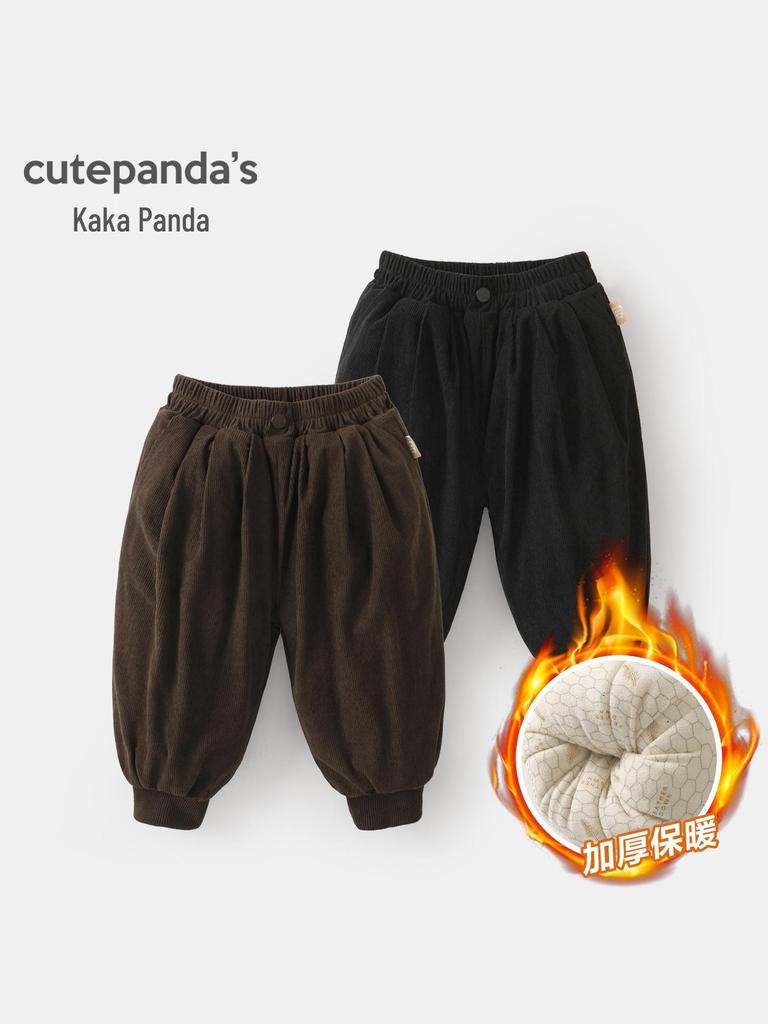 Kaka Panda Kids' Winter Warm Cotton Pants - Thickened Long Pants for Boys, Girls, Toddlers, and Babies.