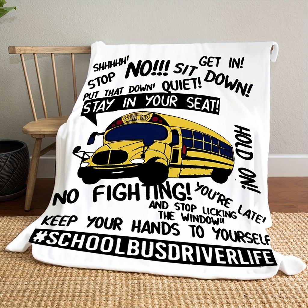 Contemporary School Bus Driver Flannel Bed Blanket, All-Season Plush Throw, Digital Print, Soft Warm, Sofa Couch Bed Office Travel, Machine Washable