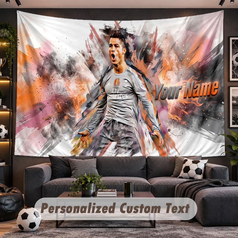 Nástěnná tapiserie Vlastní jméno Vzor Cristiano Ronaldo Personalizovaná tištěná látka Nástěnná dekorace