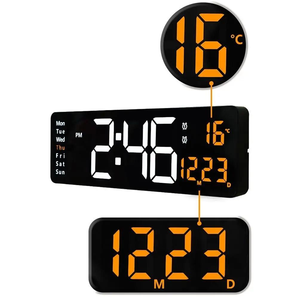 Große digitale Wanduhr, Fernbedienung, Temperatur, Datum, Woche, Anzeige, Ausschaltspeicher, Tischuhr, Wandmontage, Dual-Alarme, LED-Uhren