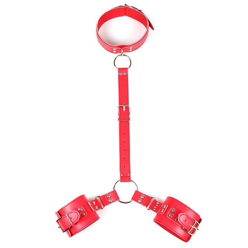 Leather Hand Neck Tie Bind Handcuffs Instruments Of Training Sex Toy For Flirting Tools SM Hand Neck Traction Control