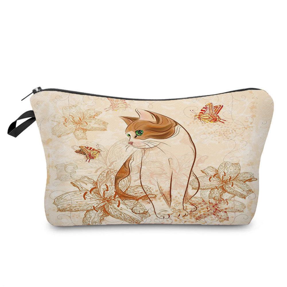 Women Cat Print Cosmetic Bag Toiletries Organize Travel Storage Case 6689