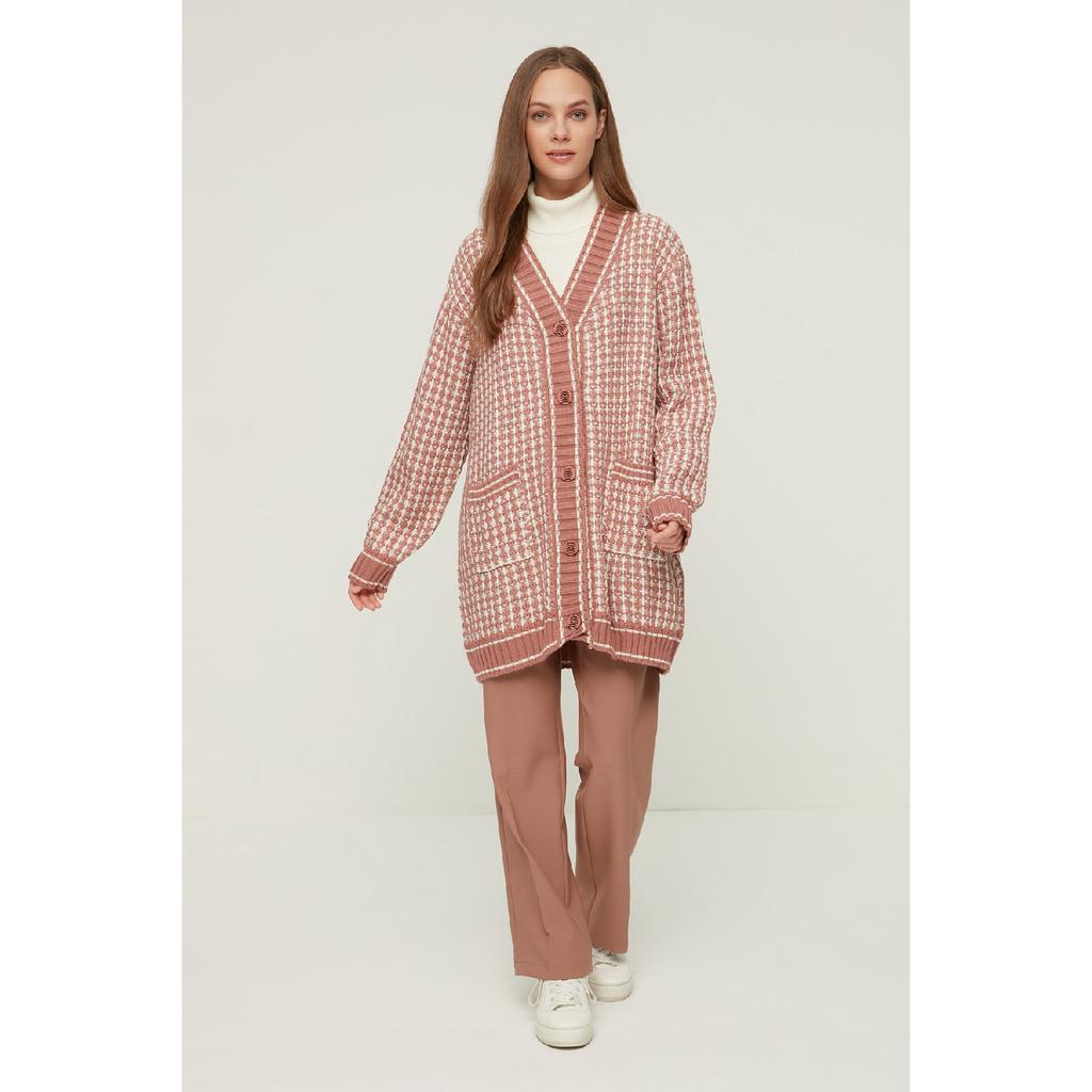 Dusty Rose Strick-Cardigan mit V-Ausschnitt Tctaw22th0144