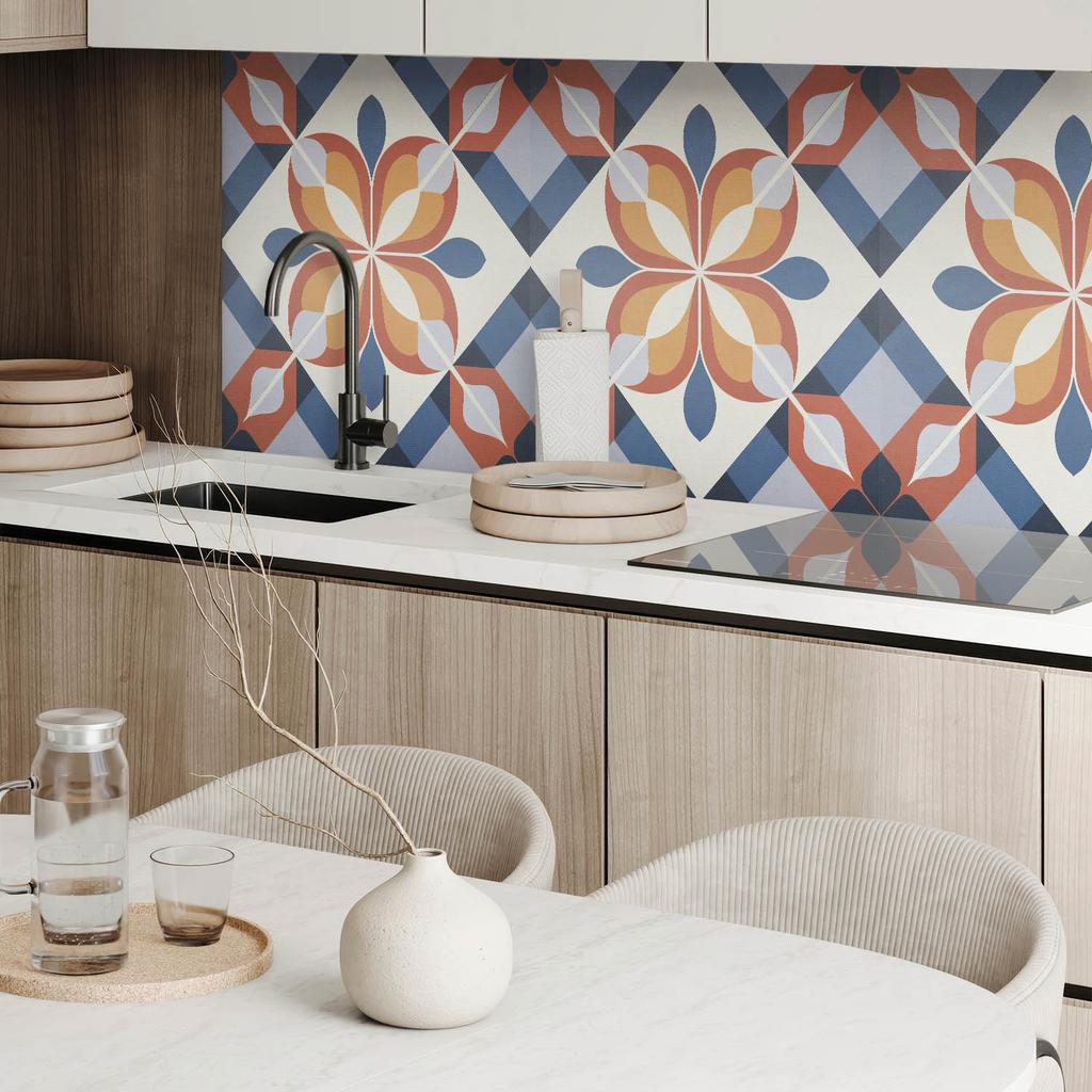 Panel Samoprzylepny Z Nadrukiem - Idealny Do Kuchni 120X60 Cm Geometryczny Wzór Kwiatowy