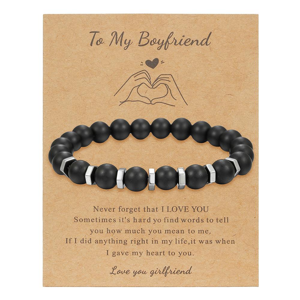 Natural Stone Beaded Couple Bracelet Set Creative Lava Tiger Eye Hematite Accessory Bracelet 7