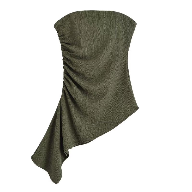 

Zbzr Spring New Women clothes Western Style Fashion Solid Sleeveless Texture off-Shoulder Top 3644317 Green L