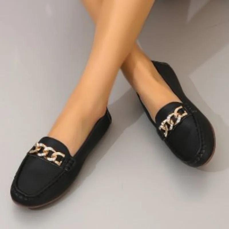

Осенняя повседневная женская спортивная обувь с металлической цепочкой на низком каблуке, модные женские туфли-лодочки, летние женские туфли-лоферы 36
