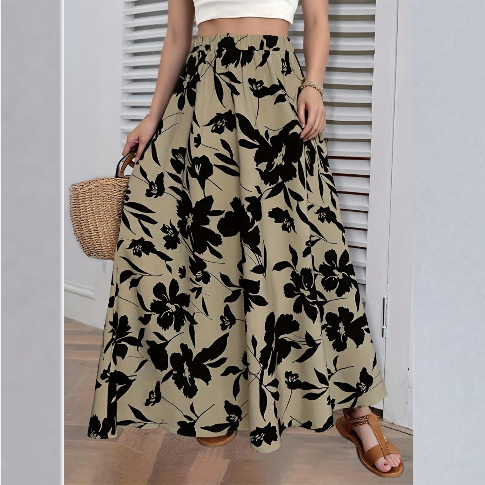 

Довга спідниця з принтом на еластичній талії. Літня елітна темпераментна плісирована спідниця для поїздок на роботу і роботу. Жіночий одяг XL