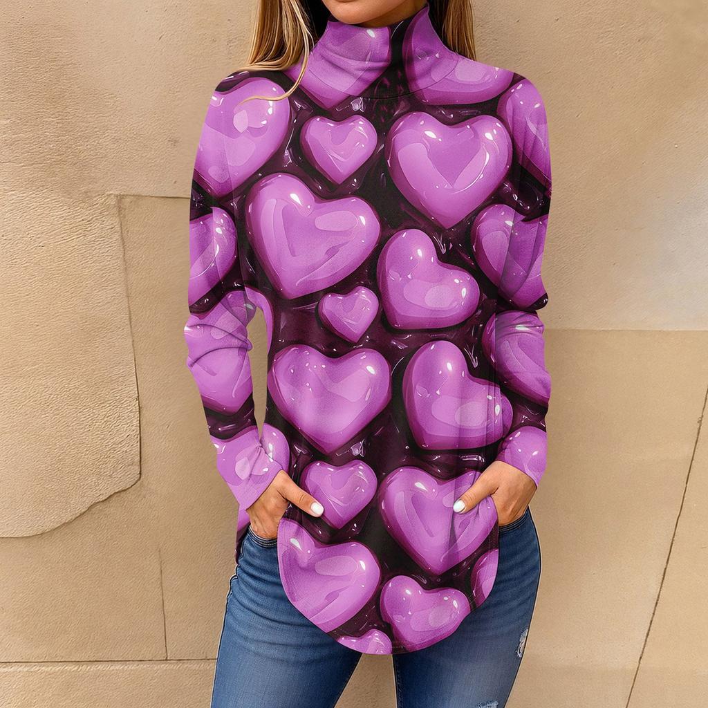 Tee Shirts For Women Fall Casual Long Sleeve Shirts Sweatshirt Vintage Printed High Neck Top Pullover