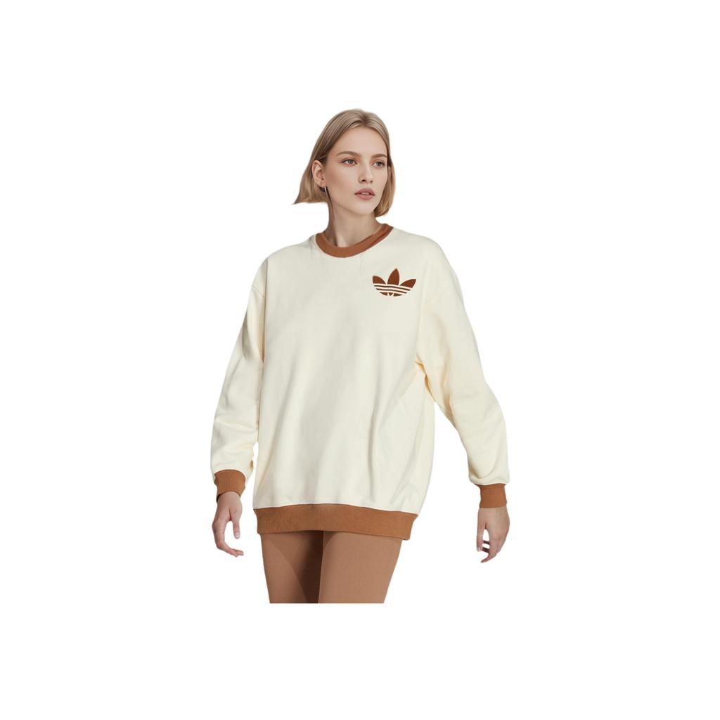 Adidas Originals Trefoil Logo Embroidered Sweatshirt Women Tops Cream IB2040