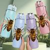 1PC Single Honey Bee Insect Print 750ml Color Plastic Sports Water Bottle Leakproof Flip Straw Lid Suitable for Sports Office Home Use