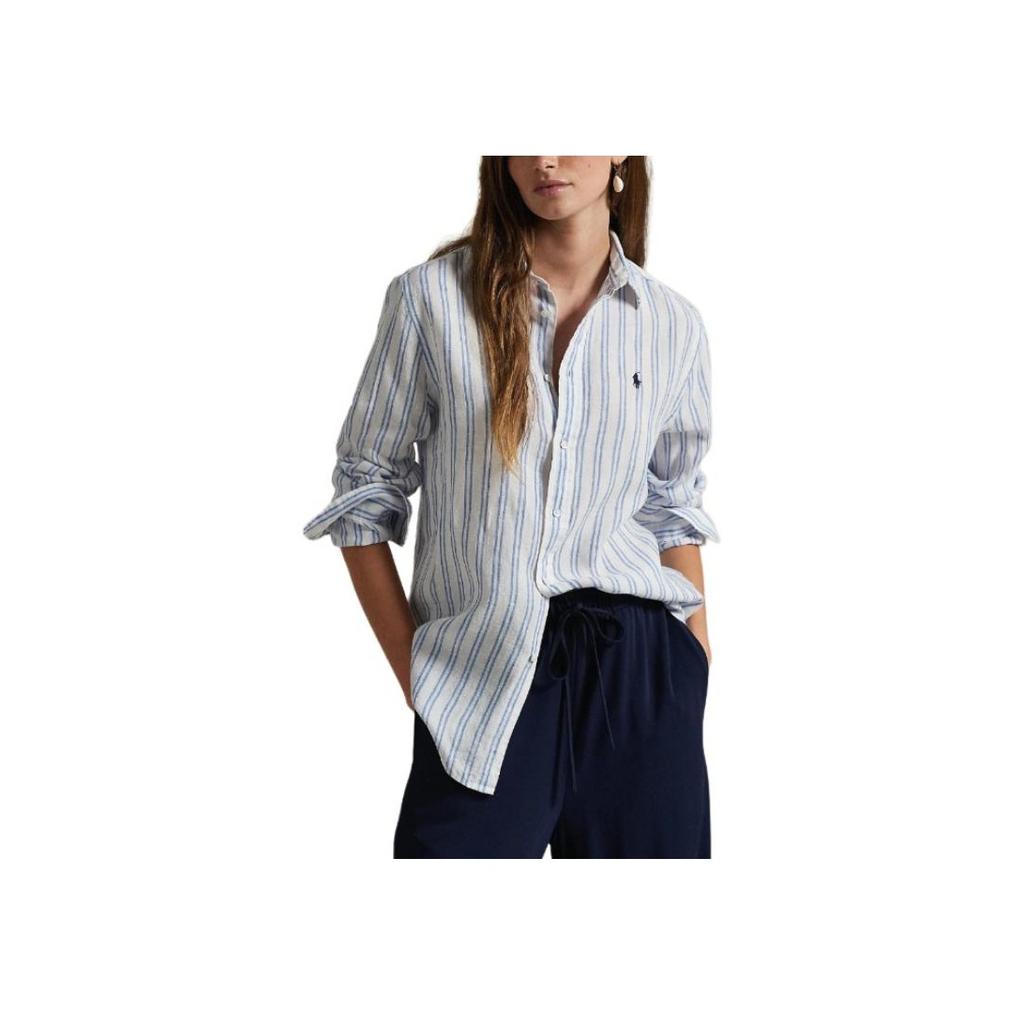 Polo Ralph Lauren Striped Button Logo Long Sleeve Shirt Women Shirts Blue 211970691-007
