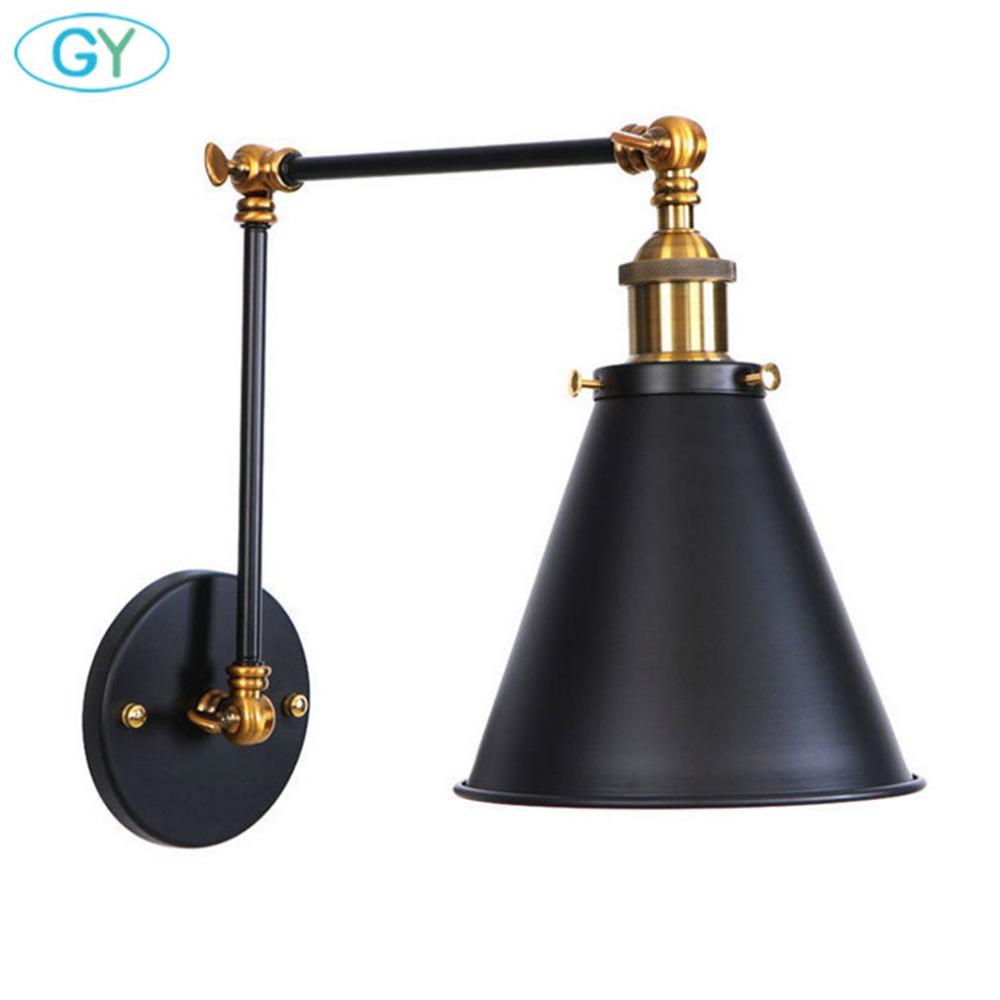 Adjustable Antique Industrial Long Swing Arm Black Wall Lamp Lights Brown Brass Retro Lighting For Bedroom Sconce Fixture