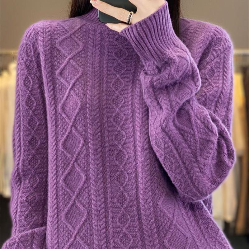 Kadın Kazak Sonbahar Kış Kazak Kalın Merino Yünlü Balıkçı Yaka Rahat Kaşmir Örgü Kazak Kore Moda Üstleri