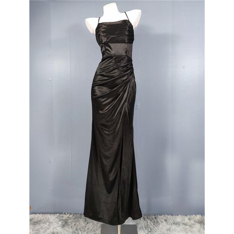 

Гладкое платье с разрезом на спине без бретелей вечернее платье атлас Black M